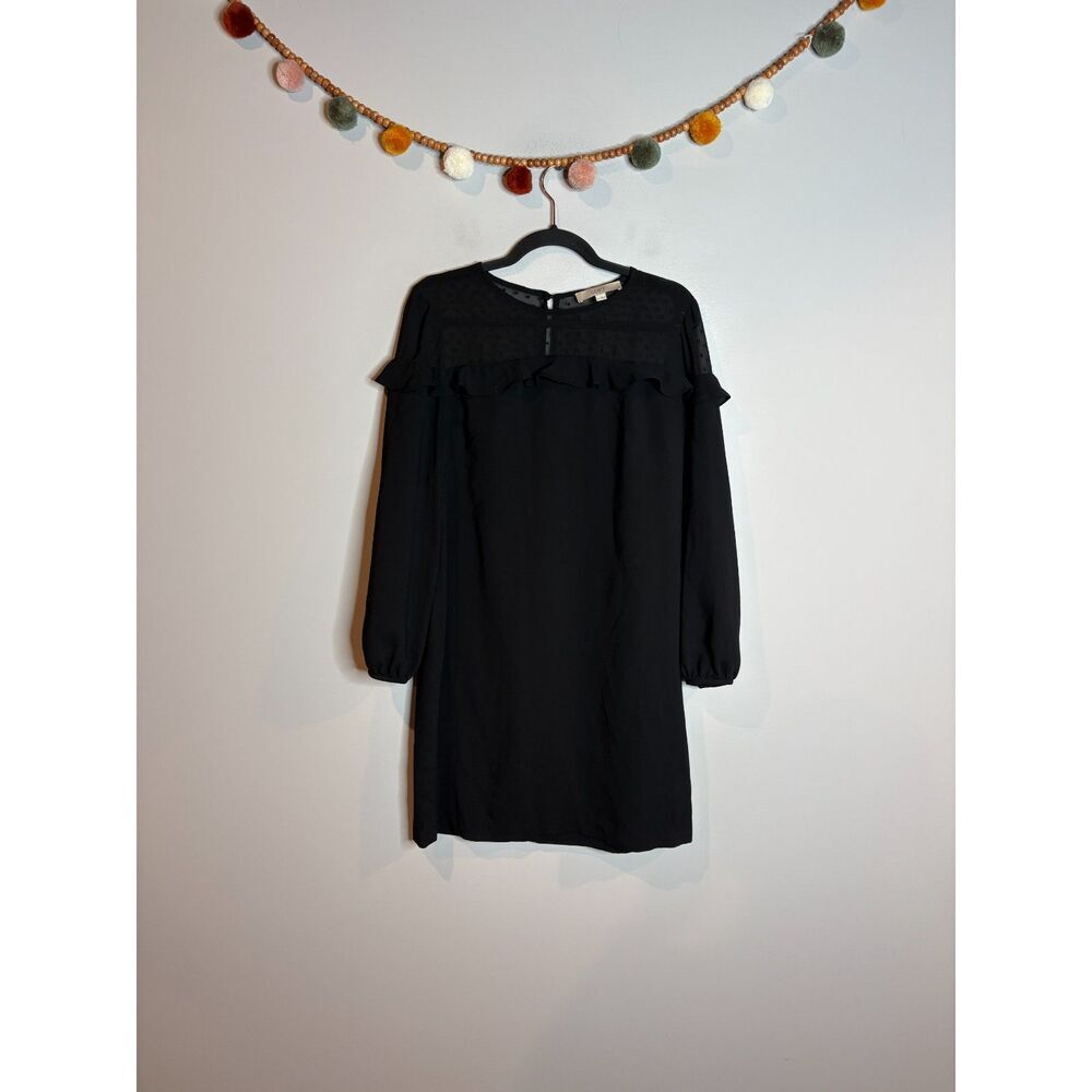LOFT black polkadot sheer accent dress